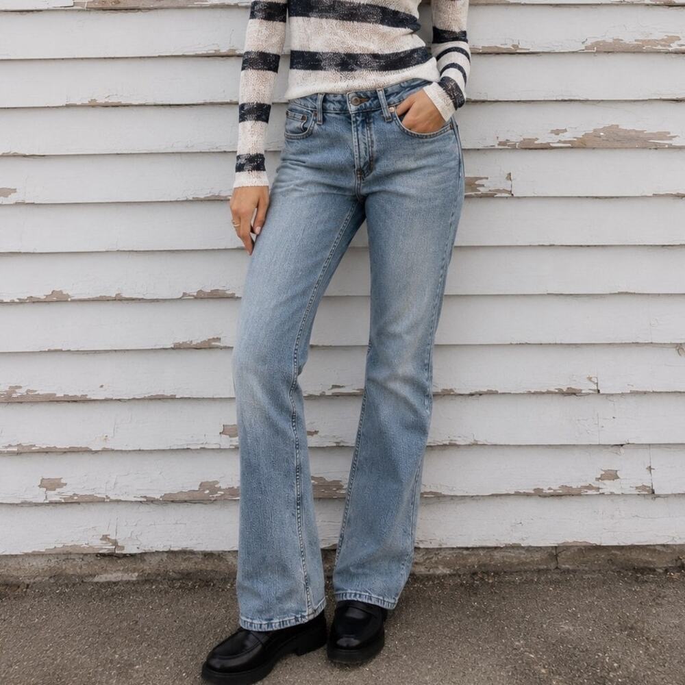 L.E.I Jeans Y2K Vintage Low Rise Flare Womens Size 5  Light Blue Stretch Grunge